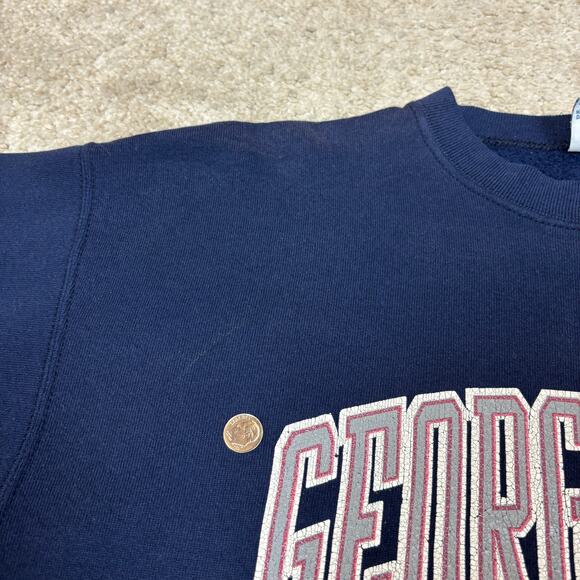 Vintage 90s Georgetown Hoyas Crest Cropped Sweatshirt Large Made in USA - Picture 8 of 11